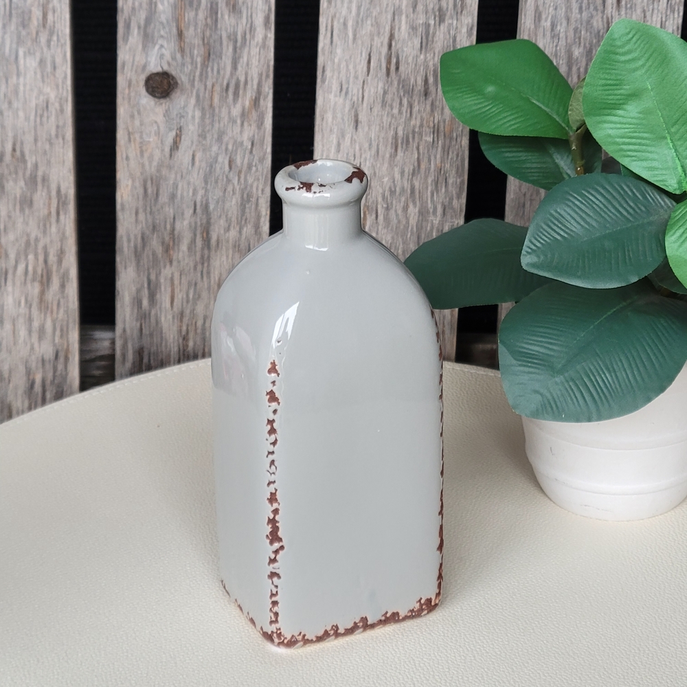 Stonebriar Smoky Gray Rustic Ceramic Bud Vase with Faith Inscription - Picture 4 of 6